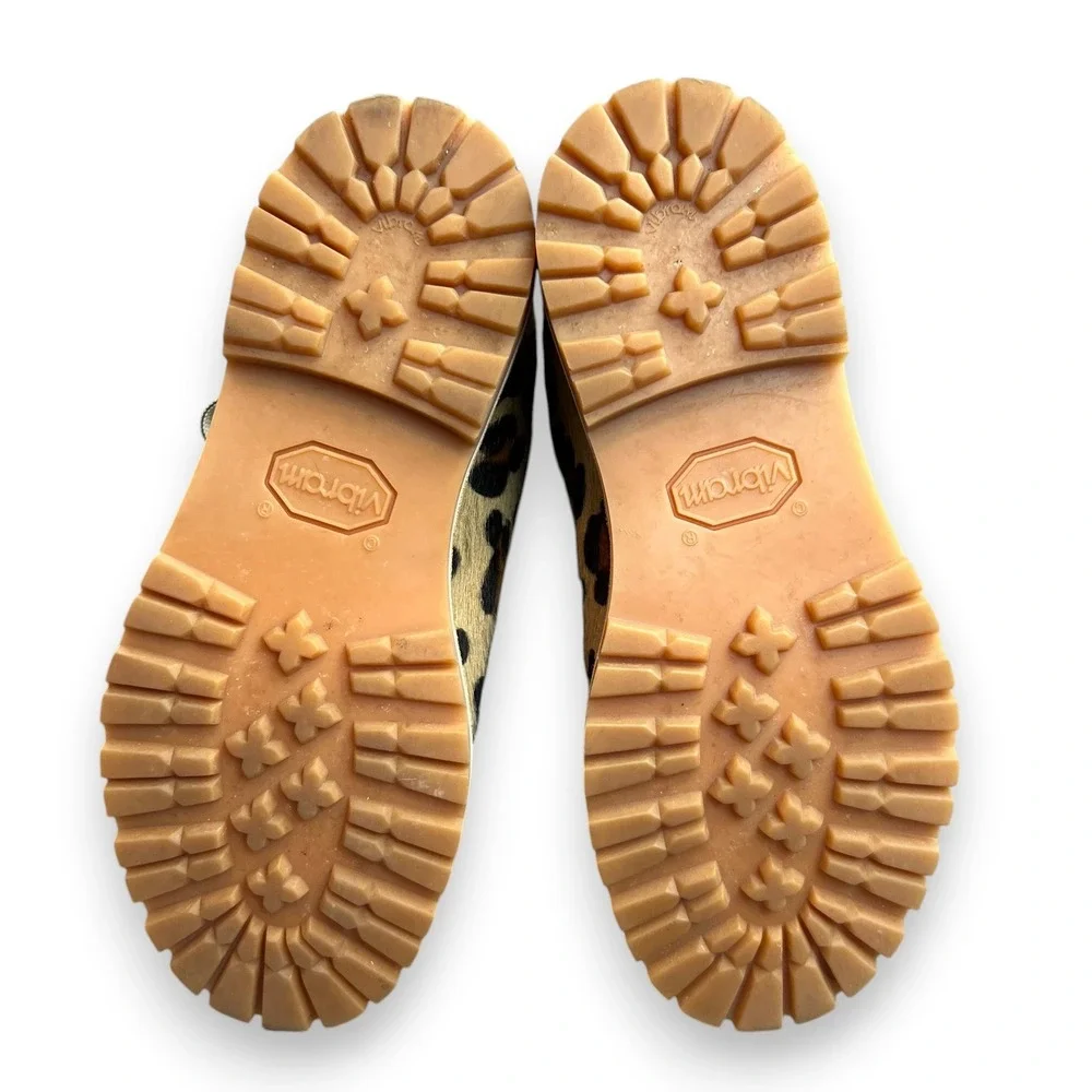 Montelliana 1965 Leopard Calf Hair Shearling Hiker Boots EU 37.5 US 7-7.5 Vibram